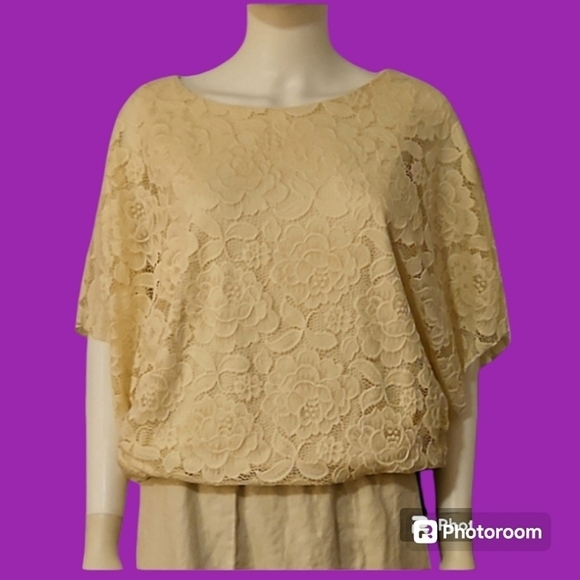BRITTANY BLACK Ivory Lace Blouson Poncho Style Dolman Sleeve Blouse XL - Picture 1 of 6